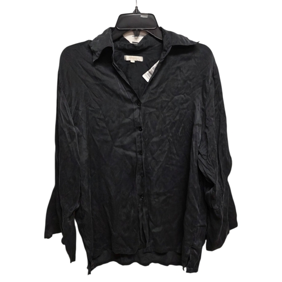Posse Black 100% Silk Slit Sleeve Button-Up Shirt M - Picture 1 of 4
